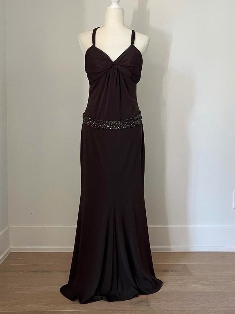 Vera Wang Vintage Brown Beaded Waist Evening Gown